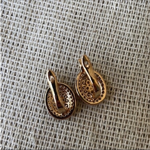 Art Deco Earrings Gold Plated Simulated Clip diamonds - Picture 8 of 13